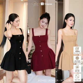 Đầm ngắn Khiết Style cotton kim cương tone đỏ phối tùng váy xòe bồng đính charm sang chảnh KD452 KD452A KD452B