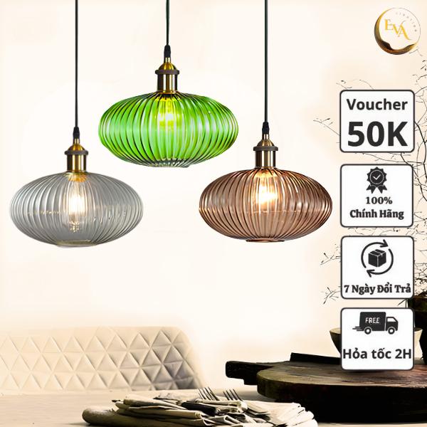 Đèn thả thủy tinh EVA AP176, thả bàn ăn hiện đại, đèn thả thủy tinh nhiều màu đui nấm bóng E27 D300mm bảo hành 12 tháng