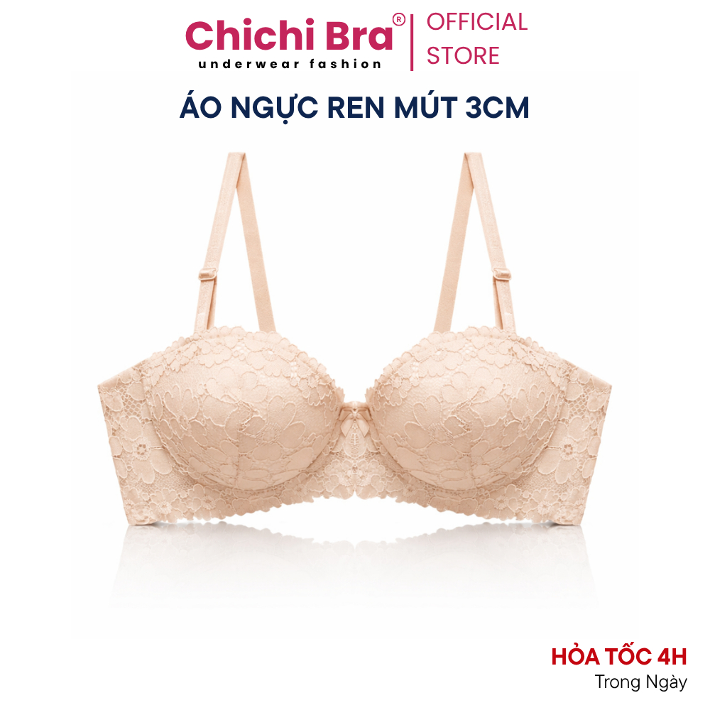 Áo Lót Nữ Ren Hoa Cài Sau, Áo Ngực Đệm Dày 3CM Có Gọng Nâng Ngực Thoải Mái Chichi Bra 7001