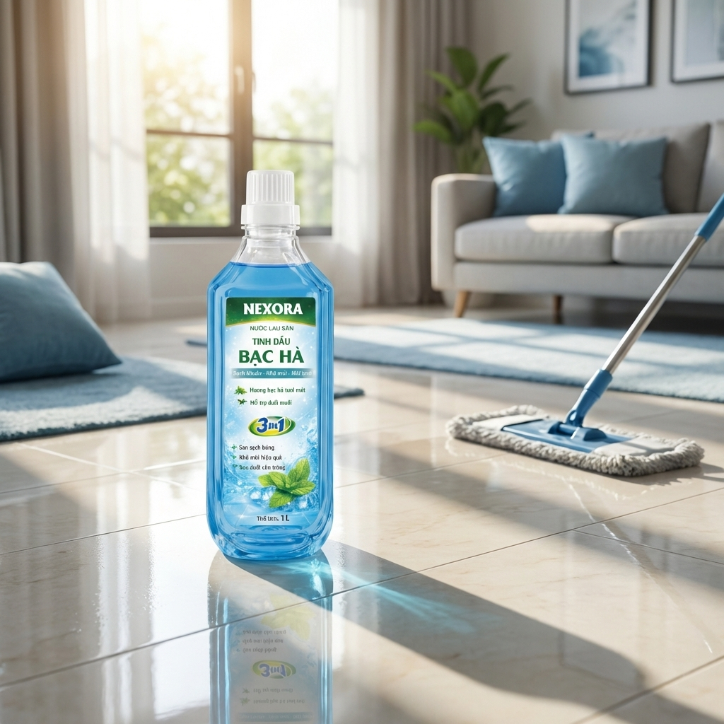 Nước Lau Sàn NEXORA Hương Bạc Hà Tươi Mát 1L – Sạch Bóng Sàn Nhà, Khử Mùi, Thơm Lâu, An Toàn Sàn Nhà