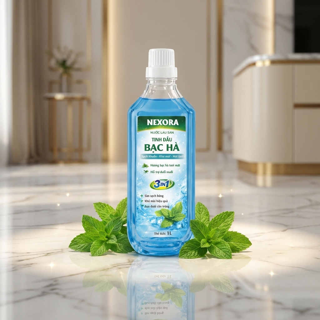 Nước Lau Sàn NEXORA Hương Bạc Hà Tươi Mát 1L – Sạch Bóng Sàn Nhà, Khử Mùi, Thơm Lâu, An Toàn Sàn Nhà