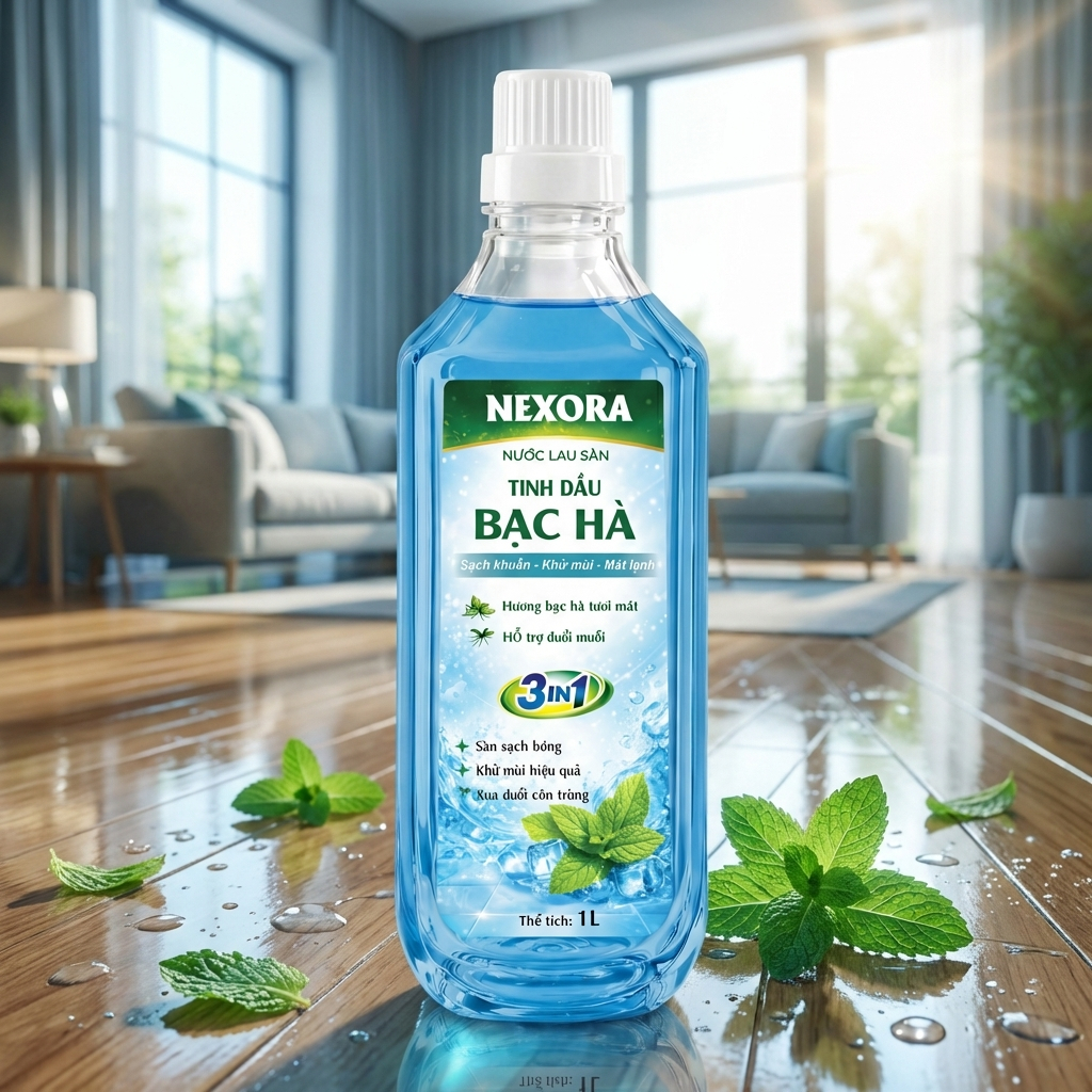 Nước Lau Sàn NEXORA Hương Bạc Hà Tươi Mát 1L – Sạch Bóng Sàn Nhà, Khử Mùi, Thơm Lâu, An Toàn Sàn Nhà