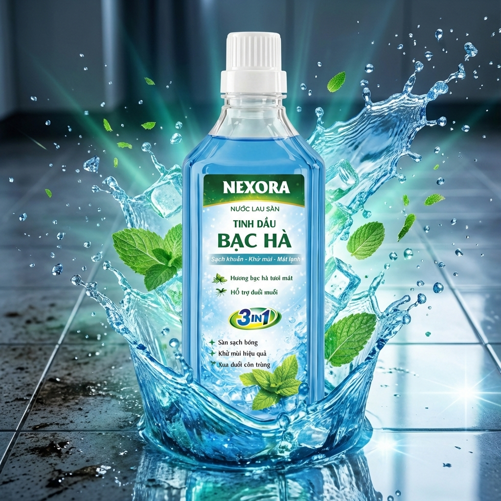 Nước Lau Sàn NEXORA Hương Bạc Hà Tươi Mát 1L – Sạch Bóng Sàn Nhà, Khử Mùi, Thơm Lâu, An Toàn Sàn Nhà
