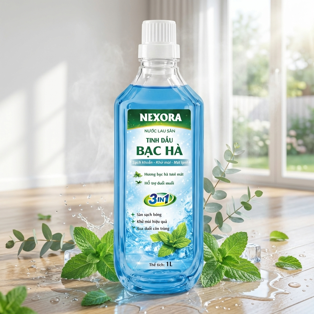 Nước Lau Sàn NEXORA Hương Bạc Hà Tươi Mát 1L – Sạch Bóng Sàn Nhà, Khử Mùi, Thơm Lâu, An Toàn Sàn Nhà