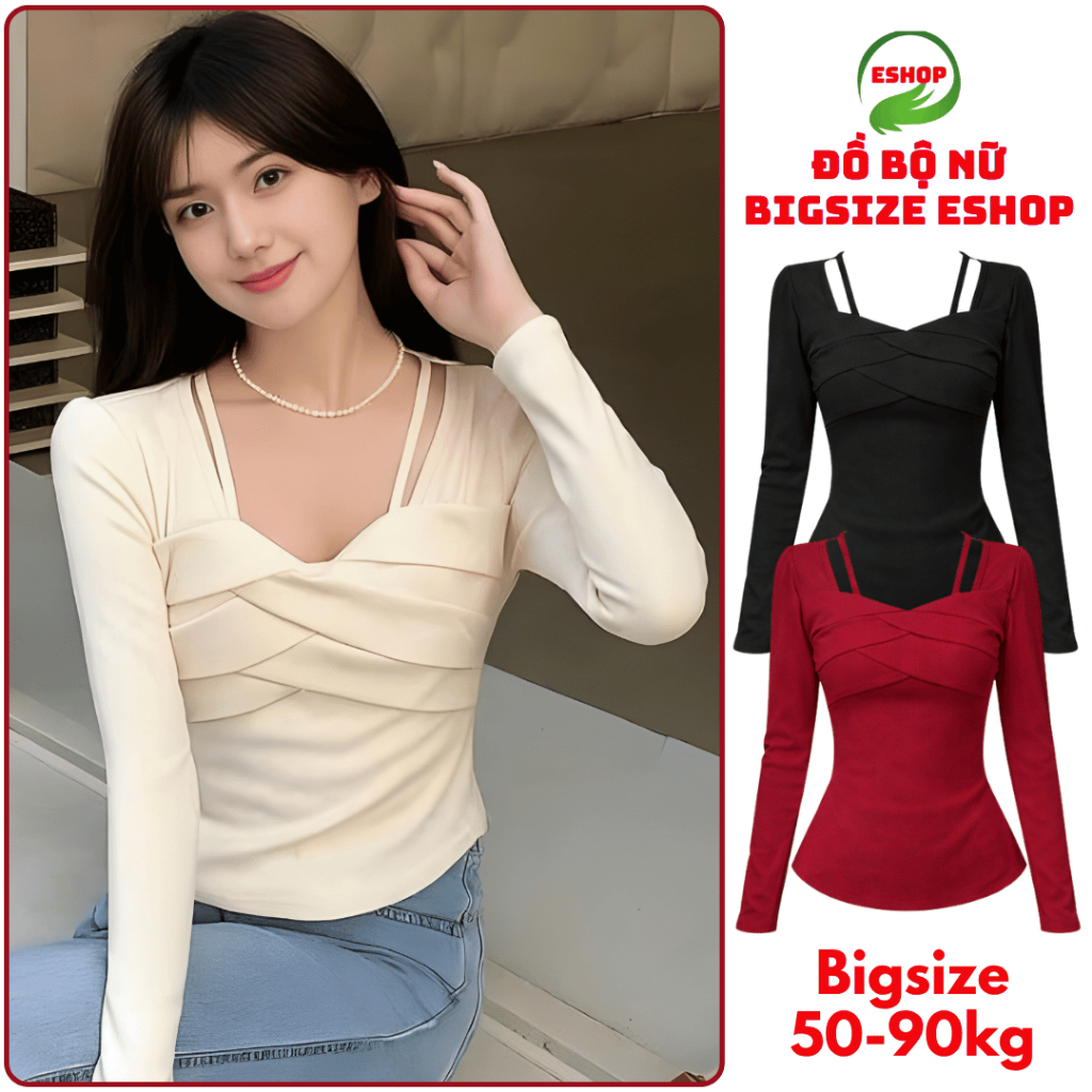 Áo Thun Tay Ngắn Nữ Bigsize 45-85kg ESHOP Ôm Dáng Bo Chun Chất Thun Gân Tăm Co Giãn MS482T