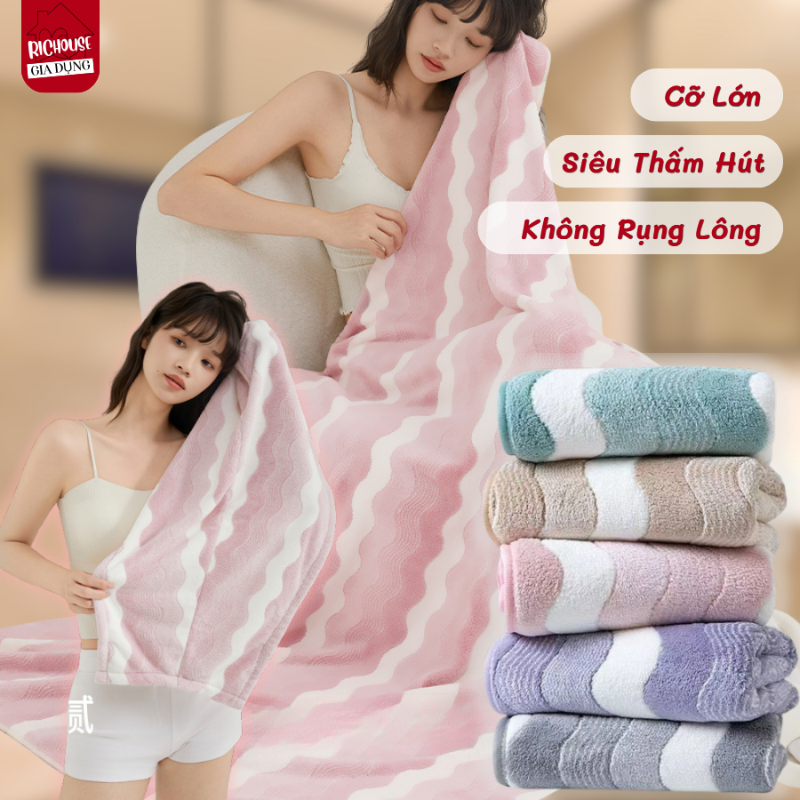 Khăn Tắm Nhung San Hô Cao Cấp Siêu Thấm Hút, Khăn Lau Người Mềm Mịn Nhanh Khô Cỡ Lớn