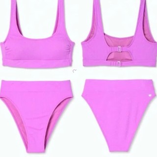 Bikini 2 mảnh nữ, bộ đồ bơi đi biển kín đáo áo sẵn đệm ngực khuy cài sau kèm quần tam giác cạp cao