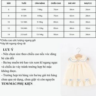 Váy bé gái 6th-3 tuổi dáng xòe đi học đi chơi cổ búp bê thêu phối nơ màu be phong cách Hàn D1300