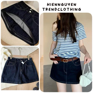 Chân Váy Jean Chữ A Lưng Cao Tôn Dáng - Chân Váy Ngắn Denim Basic Dễ Phối Đồ Màu Xanh Đậm Có Quần Bảo Hộ