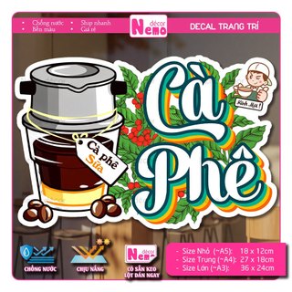 Decal Cà Phê Muối, Bạc Xỉu, Tranh Dán Quán Nước, Cà Phê, Dán Tường, Tủ, Kính, Xe Đẩy - Sticker Chịu Được Mưa Nắng.
