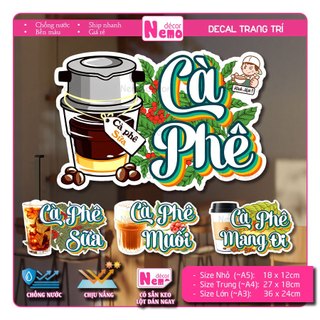 Decal Cà Phê Muối, Bạc Xỉu, Tranh Dán Quán Nước, Cà Phê, Dán Tường, Tủ, Kính, Xe Đẩy - Sticker Chịu Được Mưa Nắng.