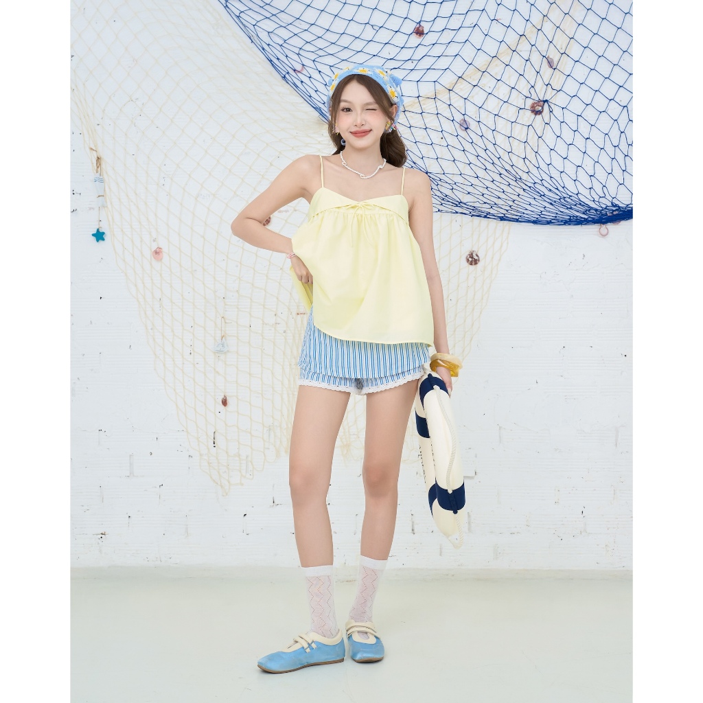 Áo Babydoll Nữ BAFAR Hai Dây Phối Nơ Mùa Hè Dễ Thương SECODEE