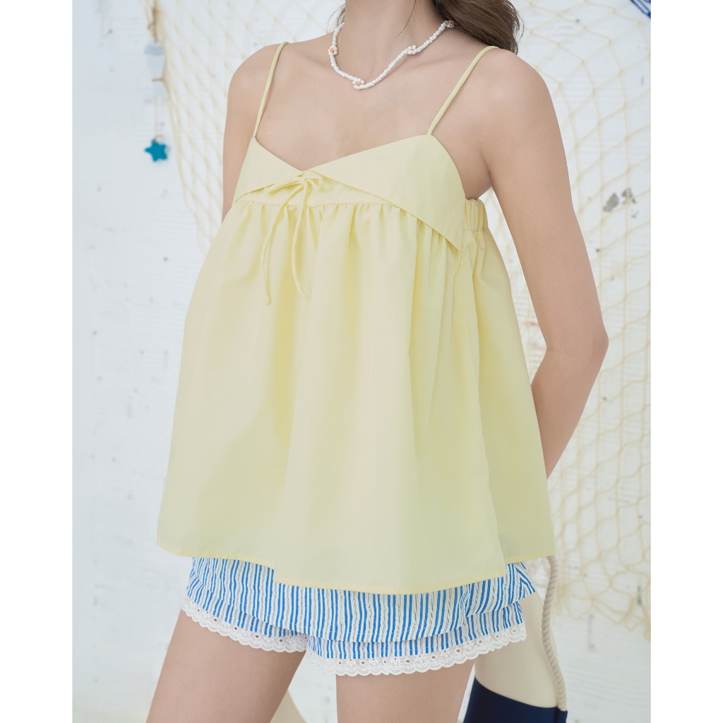 Áo Babydoll Nữ BAFAR Hai Dây Phối Nơ Mùa Hè Dễ Thương SECODEE