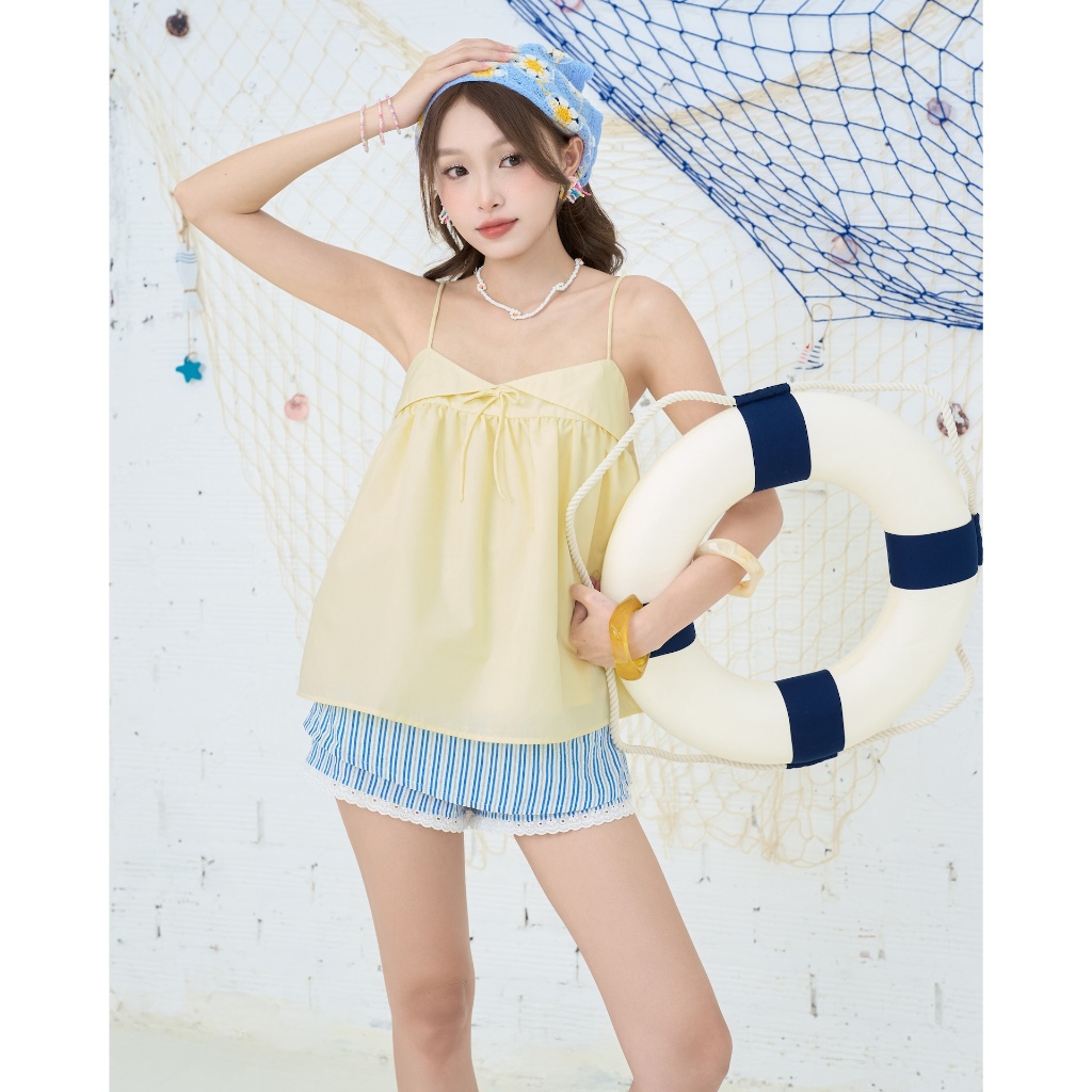 Áo Babydoll Nữ BAFAR Hai Dây Phối Nơ Mùa Hè Dễ Thương SECODEE