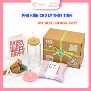 Phụ Kiện Ly & Bình - Dây Đeo, Ống Hút Nơ, Nắp Nhựa - Trang Trí Gói Quà Dễ Thương
