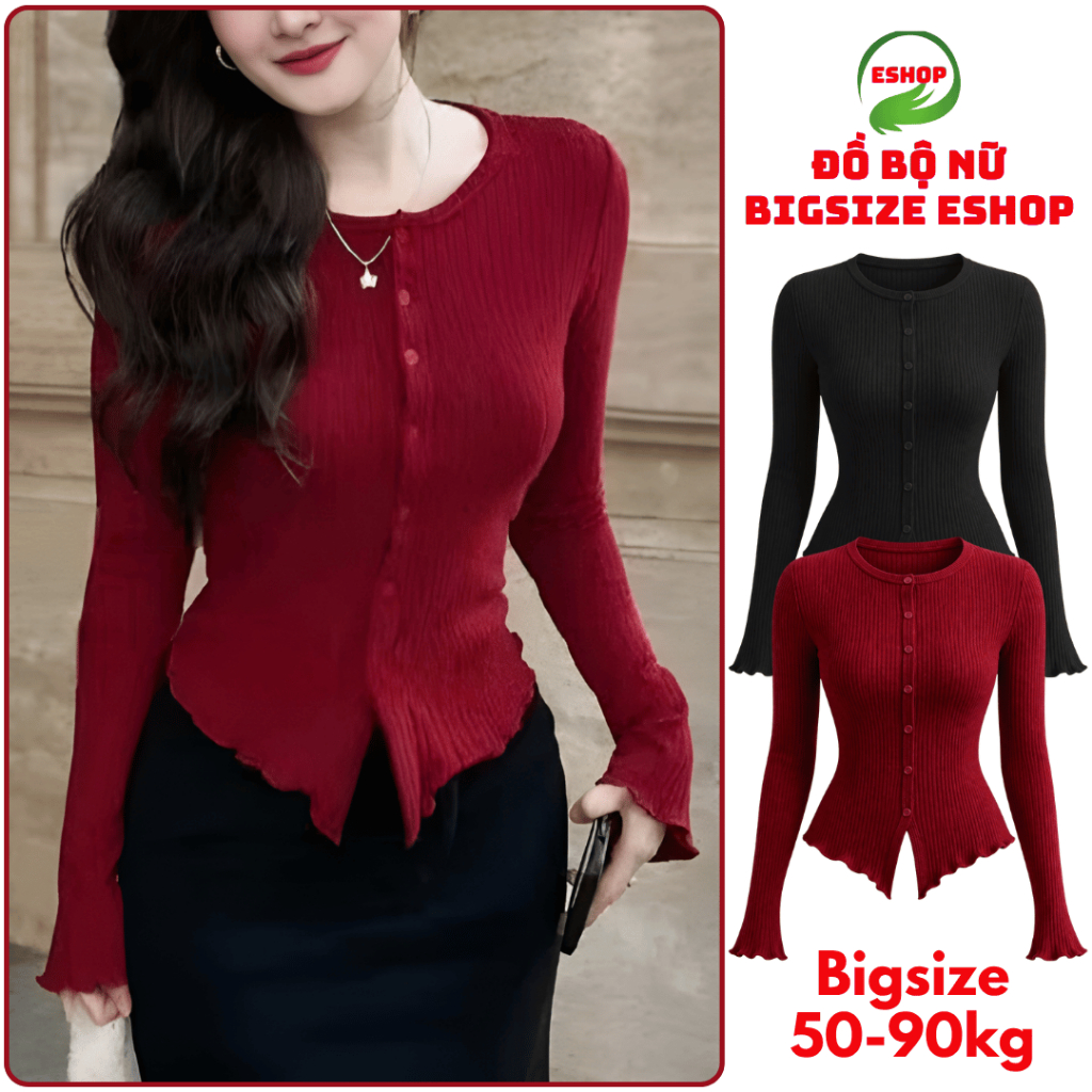 Áo Tay Dài Bigsize ESHOP Áo Thun Nữ Dài Tay Mùa Thu Đông Chất Gân Nhung Đũa Co Giãn Mặc Đẹp Dễ Thương MS010