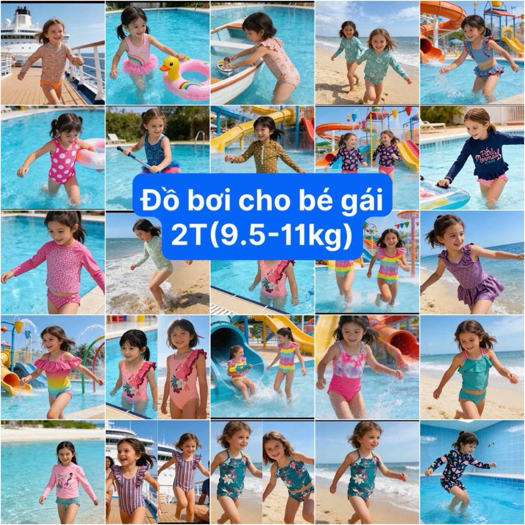 [Xuất Dư] Bộ Bơi Bé Gái 1-2Y Chống Nắng UV UPF50+ Set Đồ Bơi Bé Gái Xuất Khẩu 1-2 Tuổi 9.5-11kg