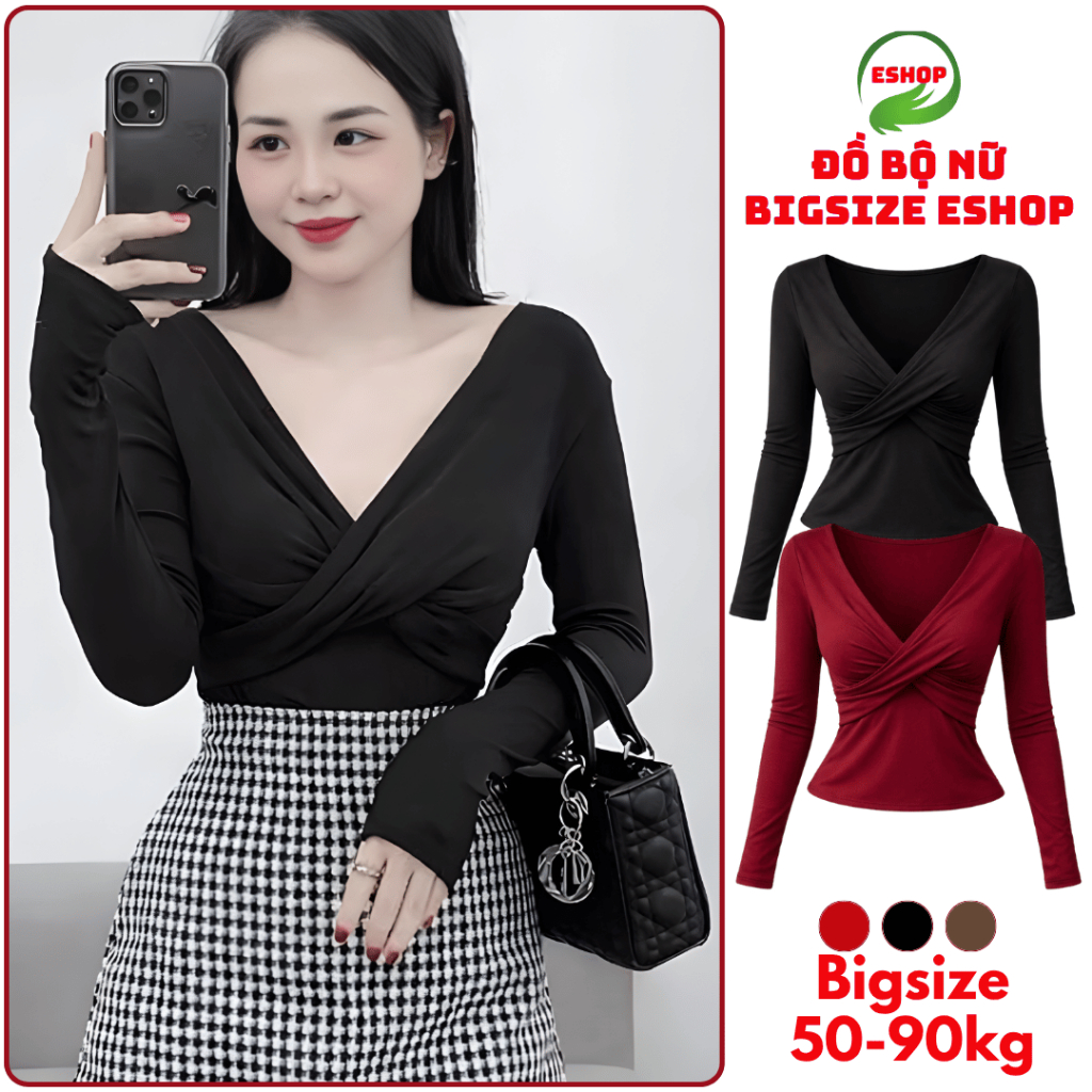 Áo Thun Nhũ Bigize Tay Dài ESHOP MS025 Áo Kiểu Nữ Kim Tuyến Nhũ Dài Tay Xoắn Ngực Ôm Body Sang Chảnh