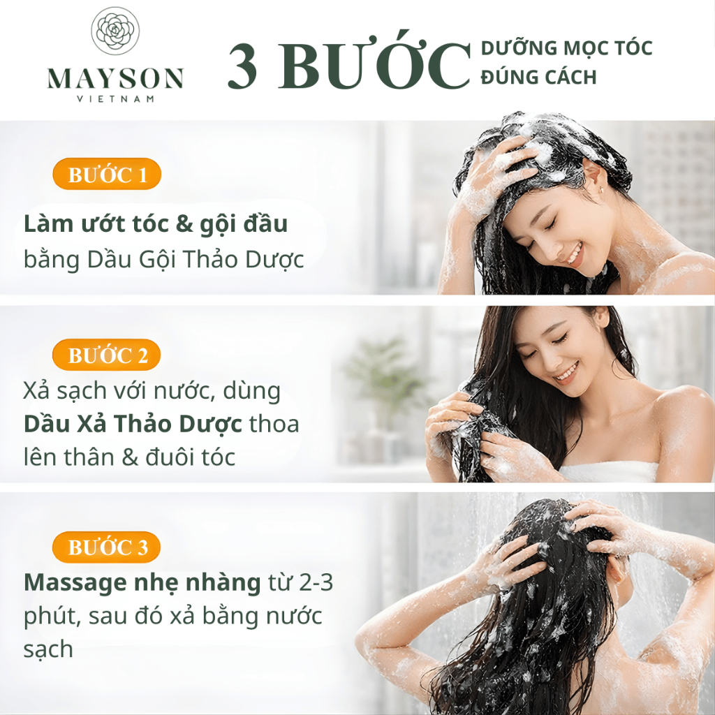Cặp Dầu Gội Xả Thảo Dược Bưởi - Hà thủ ô - Trà xanh - Gừng - Nghệ MaySon