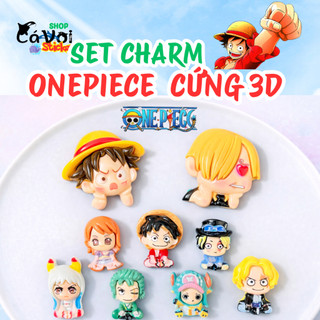 Set Charm One Piece Luffy Zoro Nami Sanji Chopper Ace Sabo Vivi Law 3D cứng gắn dép anime cao cấp dễ thương hot trend