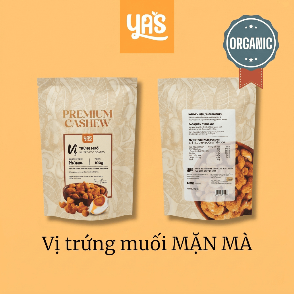 Hạt Điều Trứng Muối YAS Túi 100g - Hạt Điều Rang Giòn Tẩm Trứng Muối Đậm Vị I Ăn Vặt Cao Cấp