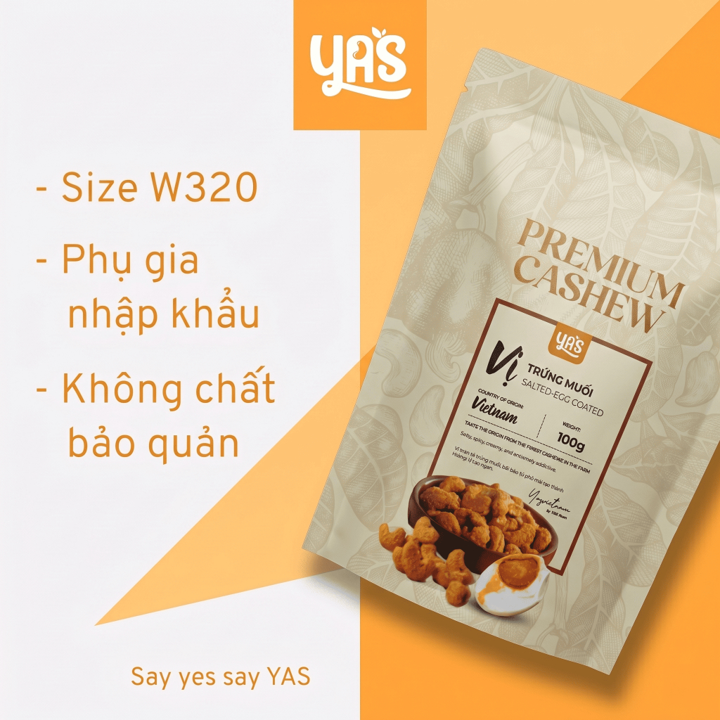 Hạt Điều Trứng Muối YAS Túi 100g - Hạt Điều Rang Giòn Tẩm Trứng Muối Đậm Vị I Ăn Vặt Cao Cấp