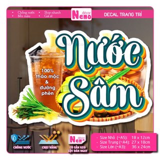Decal Nước Sâm, Cam Ép, Rau Má, Tranh Dán Quán Nước, Cà Phê, Dán Tường, Tủ, Kính, Xe Đẩy - Sticker Chịu Được Mưa Nắng.