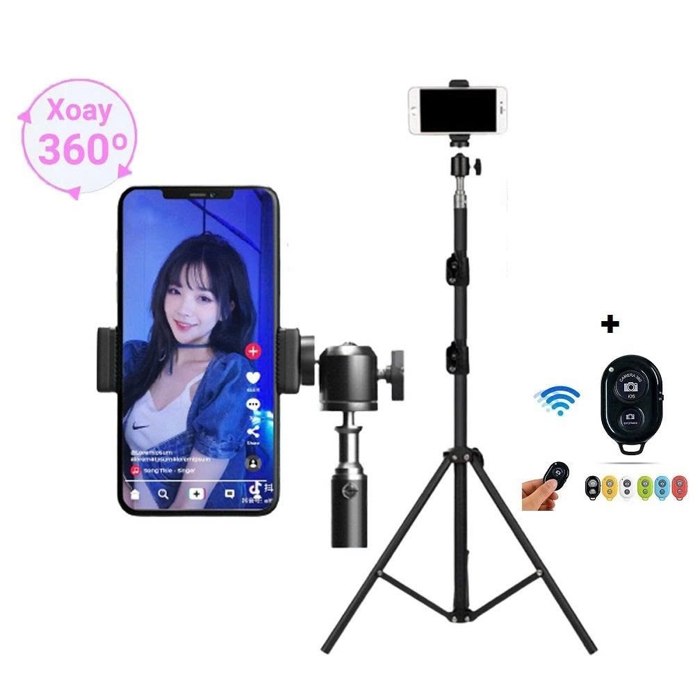 Giá đỡ điện thoại Tripod chụp ảnh 3 chân cao 2m hợp kim nhôm quay video, live stream có remote xoay 360 độ xếp gọn