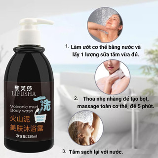 Sữa tắm bùn núi lửa LIHUSHA 250ml  - Hỗ trợ làm sáng và đều màu da, giúp da mềm mịn, sạch bụi bẩn, dầu thừa trên da
