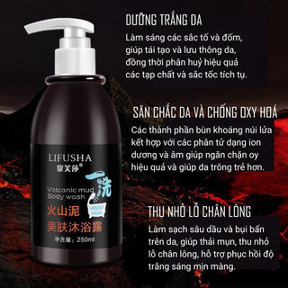 Sữa tắm bùn núi lửa LIHUSHA 250ml  - Hỗ trợ làm sáng và đều màu da, giúp da mềm mịn, sạch bụi bẩn, dầu thừa trên da
