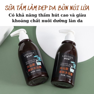 Sữa tắm bùn núi lửa LIHUSHA 250ml  - Hỗ trợ làm sáng và đều màu da, giúp da mềm mịn, sạch bụi bẩn, dầu thừa trên da