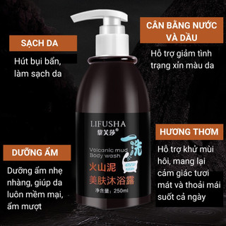 Sữa tắm bùn núi lửa LIHUSHA 250ml  - Hỗ trợ làm sáng và đều màu da, giúp da mềm mịn, sạch bụi bẩn, dầu thừa trên da