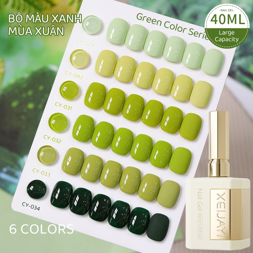 XEIJAYI 40ml - Sơn móng tay dạng gel màu xanh bơ, tông màu xanh tươi mát, thích hợp cho các tiệm làm móng.
