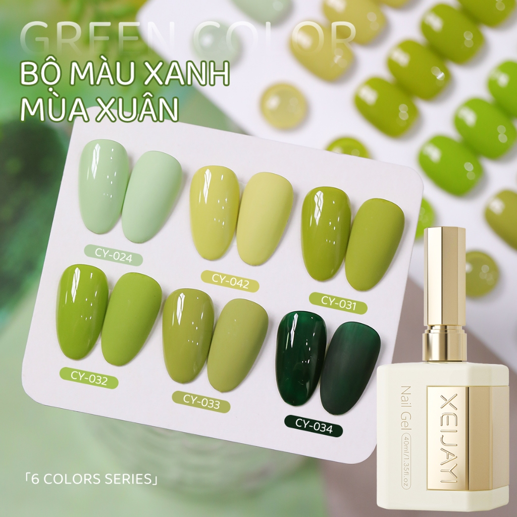 XEIJAYI 40ml - Sơn móng tay dạng gel màu xanh bơ, tông màu xanh tươi mát, thích hợp cho các tiệm làm móng.