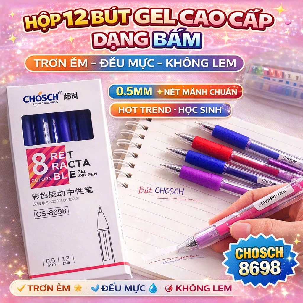 [CHOSCH 8698] Hộp 12 cây bút bi nước, bút gel văn phòng dạng bấm ngòi 0 ...