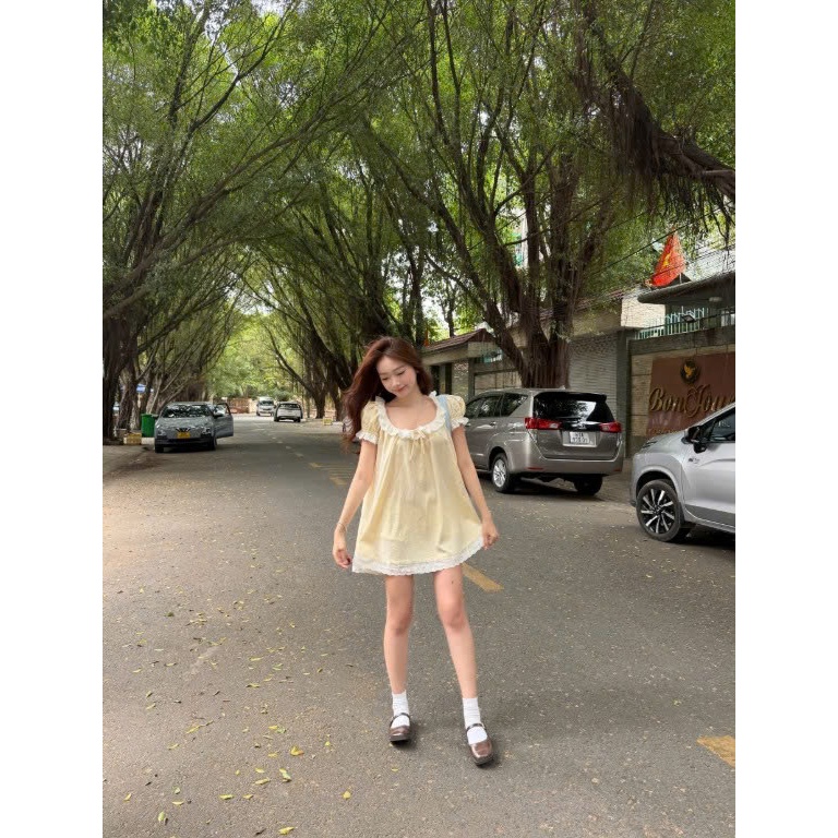 Đầm Nữ SHENY Form Babydoll Xòe Phối Bèo Dễ Thương Mùa Hè SECODEE
