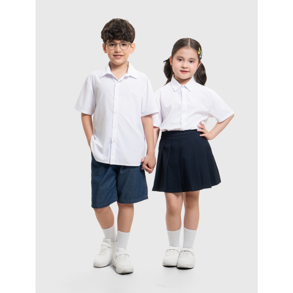 Áo Sơ mi unisex trẻ em CANIFA ngắn tay basic đi học 3TH26A001