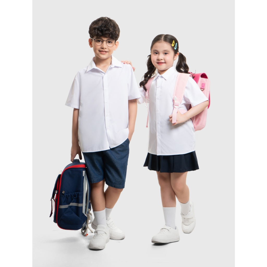 Áo Sơ mi unisex trẻ em CANIFA ngắn tay basic đi học 3TH26A001