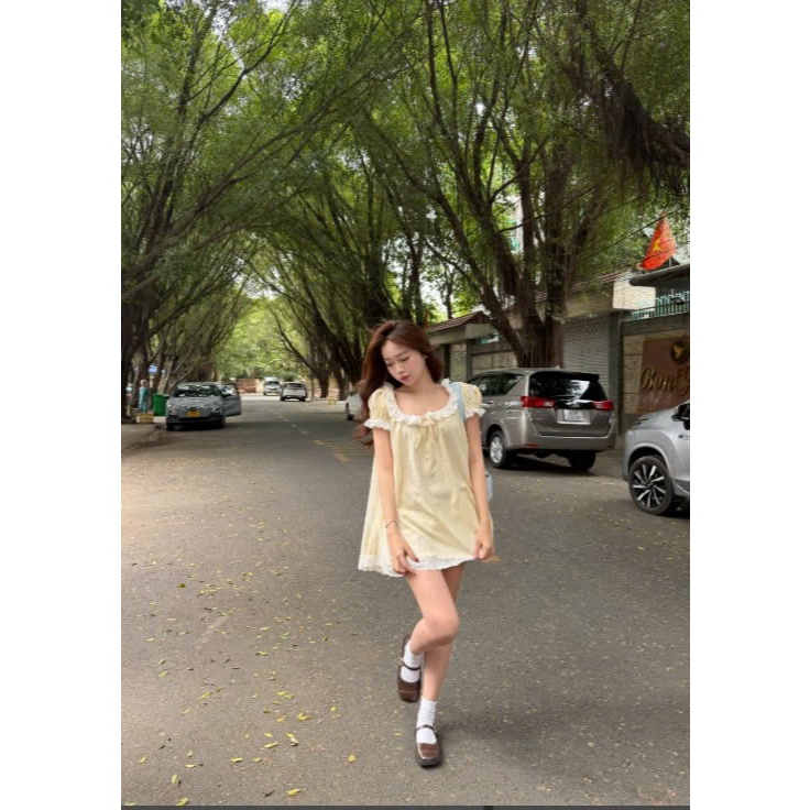Đầm Nữ SHENY Form Babydoll Xòe Phối Bèo Dễ Thương Mùa Hè SECODEE