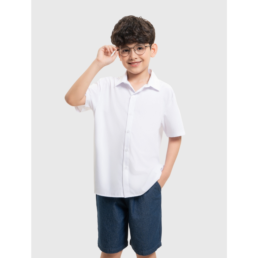 Áo Sơ mi unisex trẻ em CANIFA ngắn tay basic đi học 3TH26A001