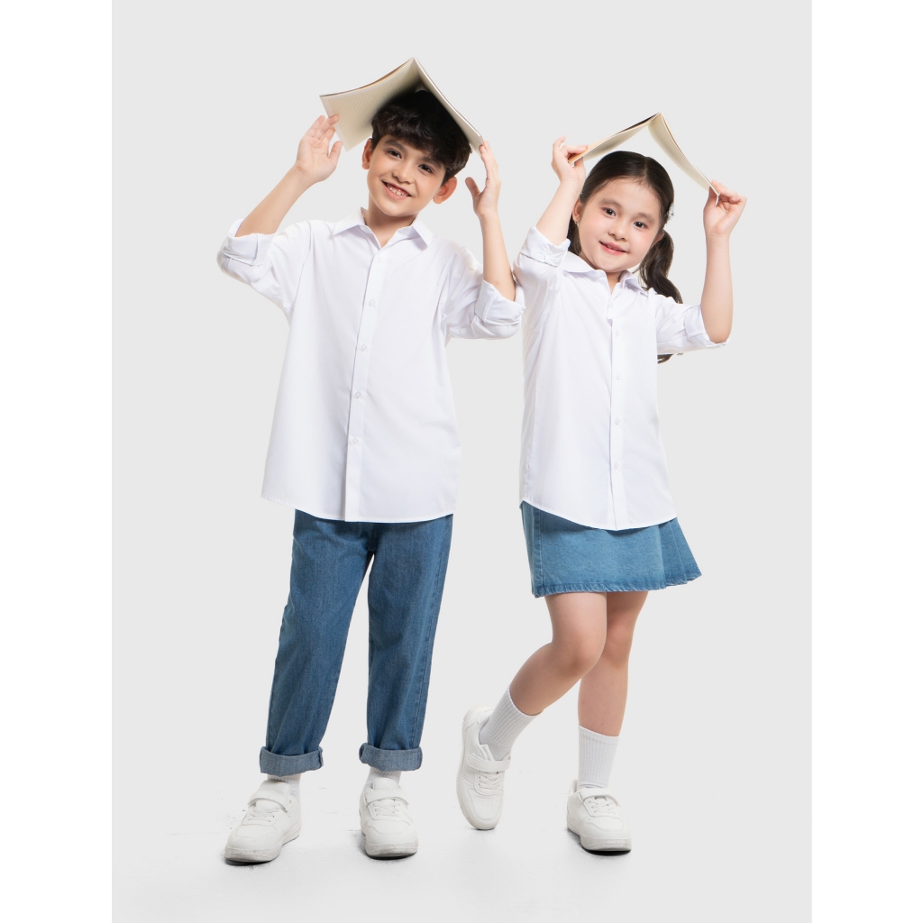Áo sơ mi unisex trẻ em CANIFA dài tay chất liệu cotton USA 3TH26A002