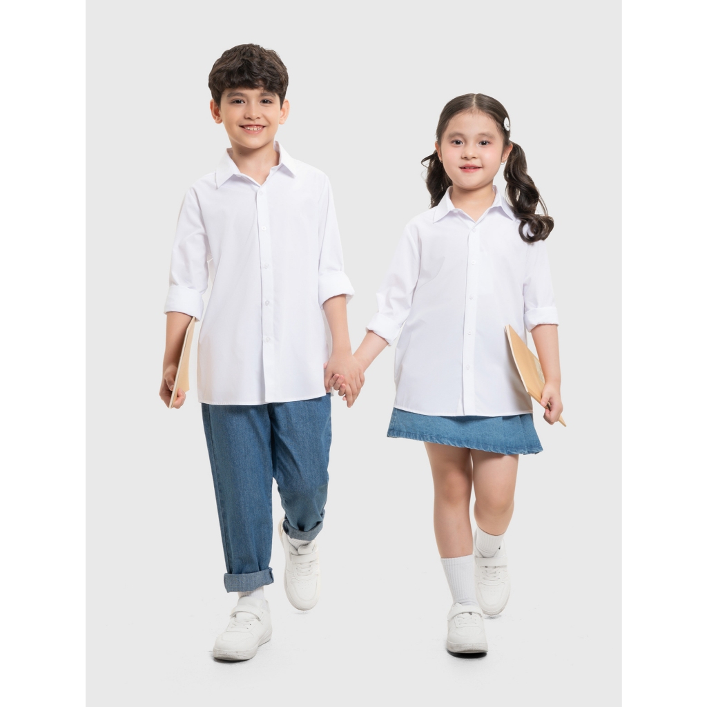 Áo sơ mi unisex trẻ em CANIFA dài tay chất liệu cotton USA 3TH26A002