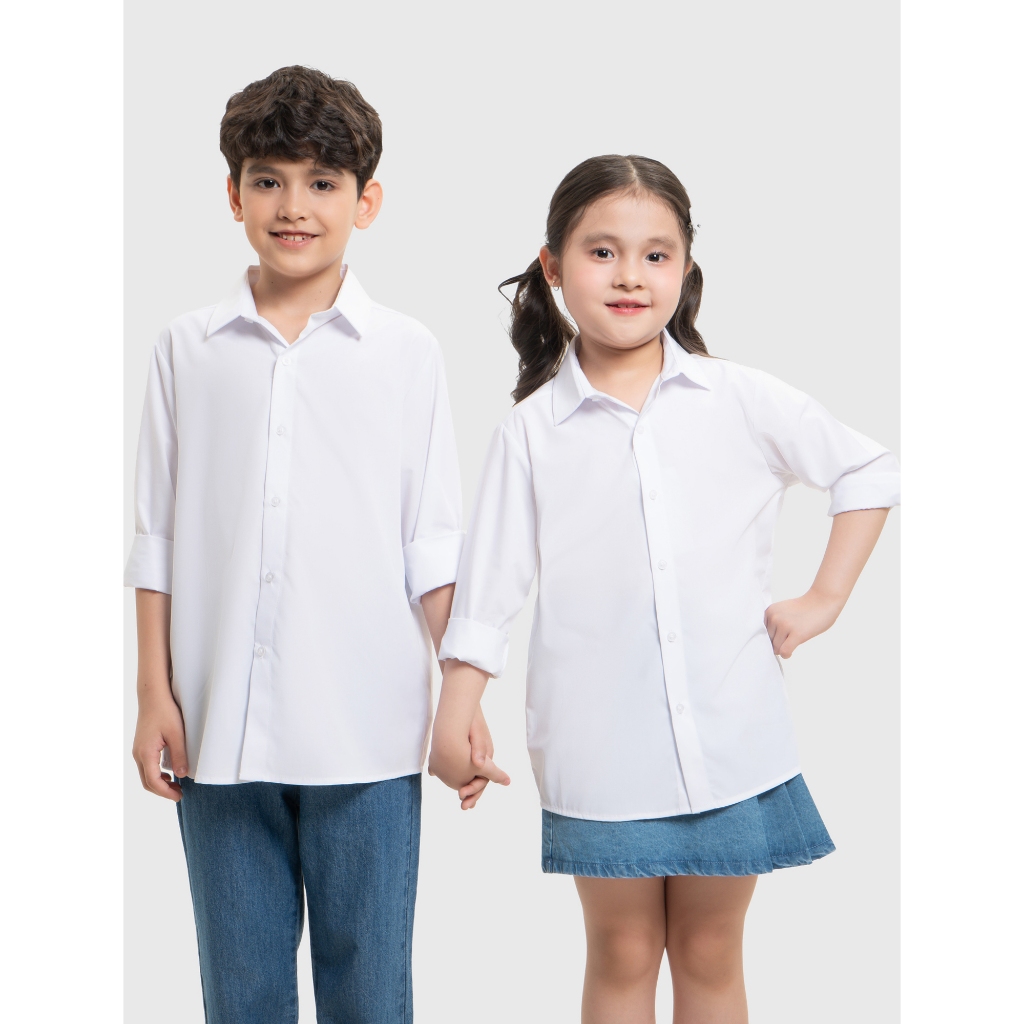 Áo sơ mi unisex trẻ em CANIFA dài tay chất liệu cotton USA 3TH26A002