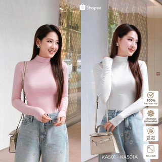 Áo thun cổ lọ tay dài Khiết Style tone hồng pastel basic thanh lịch, dễ mặc - dễ mix & match KA501 KA501A