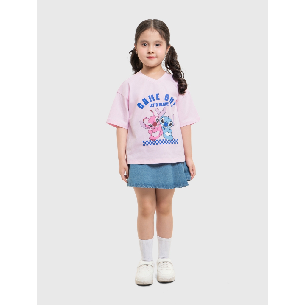 Áo phông unisex trẻ em CANIFA cổ tròn cộc tay in hình Stitch 3TS26S004