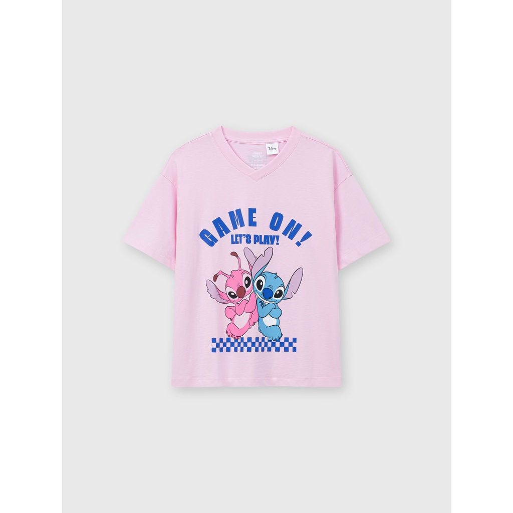 Áo phông unisex trẻ em CANIFA cổ tròn cộc tay in hình Stitch 3TS26S004
