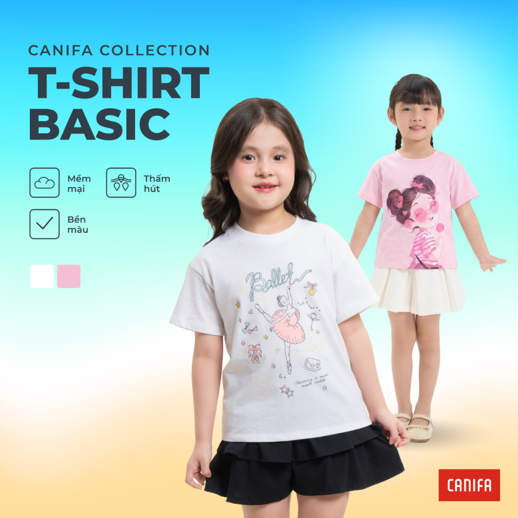 Áo phông bé gái CANIFA áo thun cổ tròn ngắn tay in họa tiết 1TS26S002