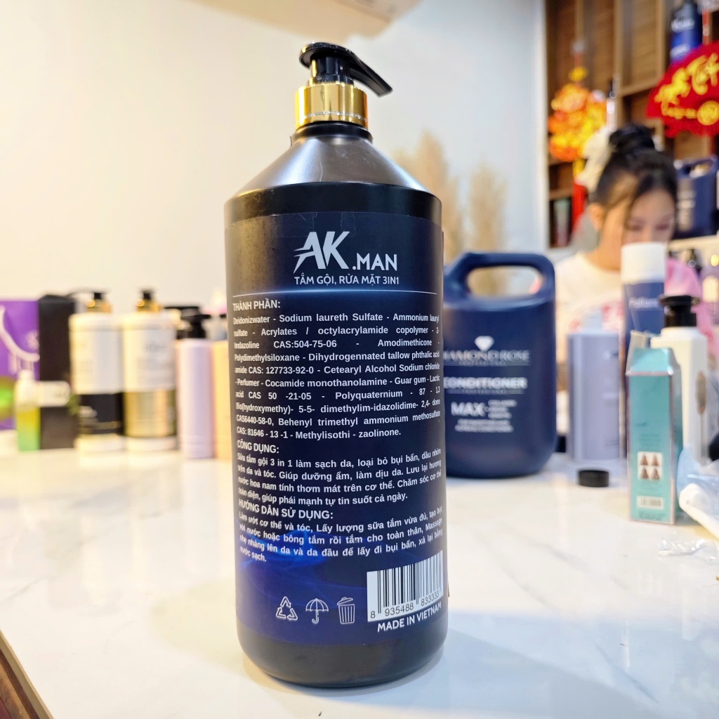 3 in 1 Dầu Gội - Sữa Tắm - Rửa Mặt AK MAN (2000ml) - Tắm Gội Rửa Mặt Tiện Lợi, Hương Nước Hoa