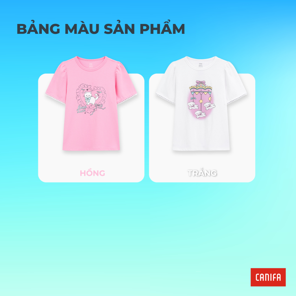 Áo phông bé gái CANIFA cổ tròn tay ngắn cách điệu in họa tiết 1TS26S004