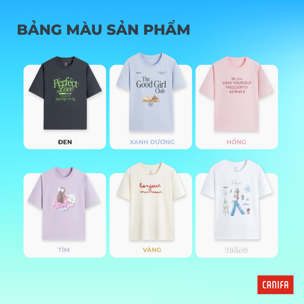 Áo phông nữ CANIFA áo phông cộc tay cổ tròn in họa tiết chất cotton mềm mại PS26 6TS26S005